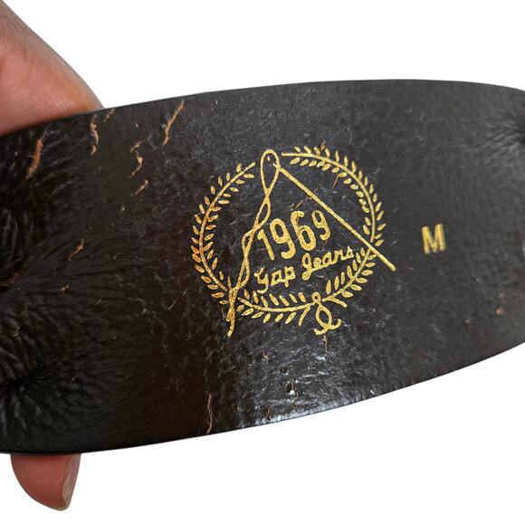 Gap Leather Belt Vintage Brown Canvas Wide Sturdy Rugged Textured Cutouts Medium - Picture 7 of 15